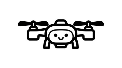 Simple Black Drone Icon with Smiling Face.