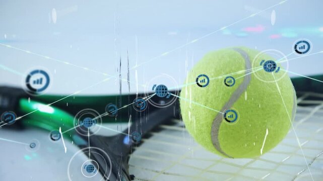 Animation of tennis racket and ball over data processing