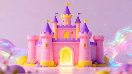 Dreamy Glowing Pink Fairy Tale Castle