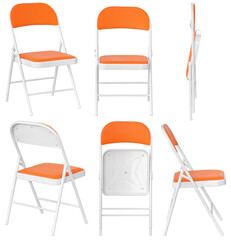Modern folding chair photographed in studio and isolated on transparent background. Practical foldable seating