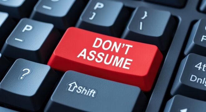 Red 'Don't Assume' Key on Keyboard: Reminder of Critical Thinking and Avoiding Assumptions