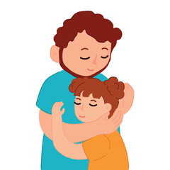 Tender illustration of a father hugging his daughter, expressing love, care, and family connection. Flat vector illustration suitable for family concepts, parenting topics, Father&rsquo;s Day designs