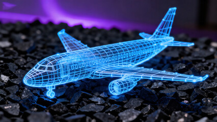 Futuristic Blue Holographic Airplane Tech Scene