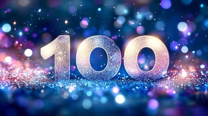 Sparkling silver 100 on a dazzling backdrop, perfect for festive occasions and special celebrations.