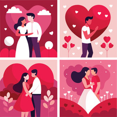 Fototapeta premium Couples embracing love in heart-shaped sceneries