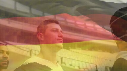 Animation of waving germany flag over rugby players - Powered by Adobe