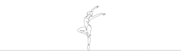One continuous line drawing of a ballerina in a graceful pose, dancing. Minimalist style © drawing lines