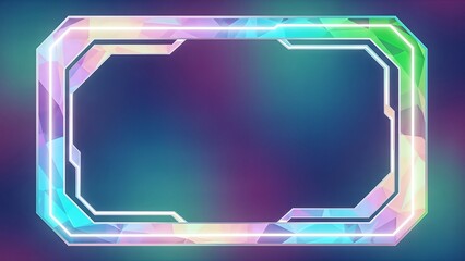 Glowing iridescent futuristic frame on a dark blurred aurora background.