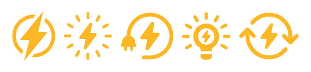 Set of lightning and electricity energy vector icons in gold color © Mahima