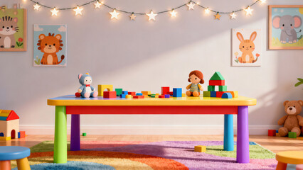 Childlike and Warm Children's Play Table with Yellow Wall