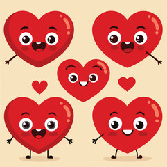Whimsical red heart characters expressing various emotions