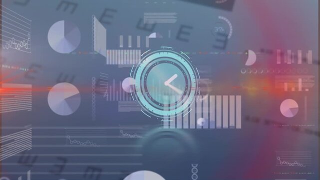 Animation of data processing over clock moving