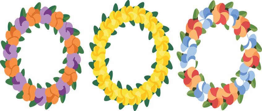 Hawaiian Flower Lei Wreath Vector Set &ndash; Tropical Island Garland Collection