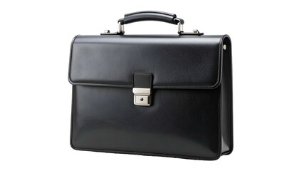 A sleek, professional black leather briefcase with silver hardware, handle, and clasp