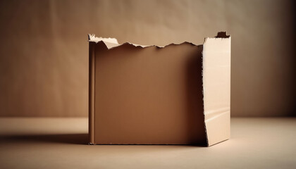 Cardboard Piece with Torn Edges on Empty Wooden Table Top View