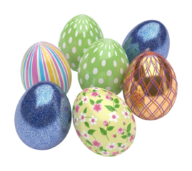 Colorful easter eggs displayed on festive isolated on transparent background