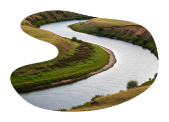 Winding river landscape scenic nature view tranquil environment isolated on transparent background