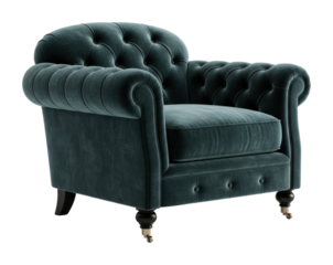 Elegant velvet armchair design modern living room furniture style isolated on transparent background