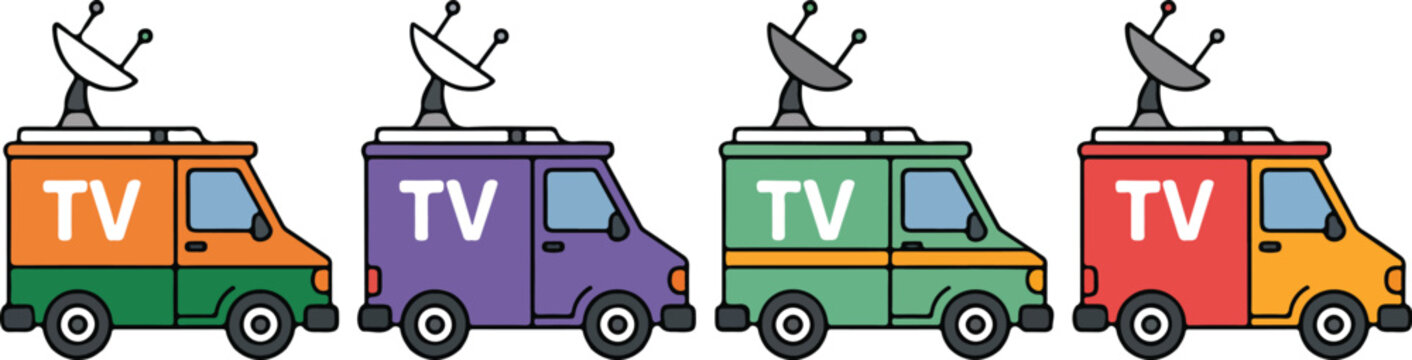 News Broadcasting Van Vector Set &ndash; Satellite Antenna Reporting Vehicle