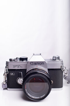 Barcelona, Catalonia, Spain: January 18, 2026  The Canon FTb QL is a 35 mm analog SLR camera, known for its practical &ldquo;Quick Load&rdquo; (QL) system that makes loading film easy. With white background.