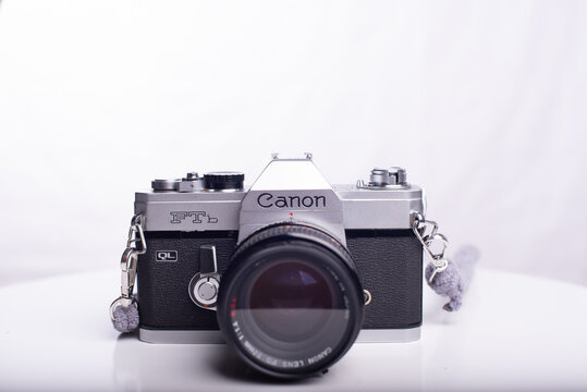 Barcelona, Catalonia, Spain: January 18, 2026  The Canon FTb QL is a 35 mm analog SLR camera, known for its practical &ldquo;Quick Load&rdquo; (QL) system that makes loading film easy. With white background.