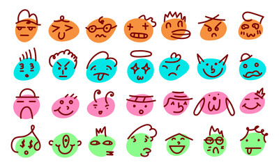 Obraz premium Playful cute cartoon face expressions collection with bright colors vector for social media content