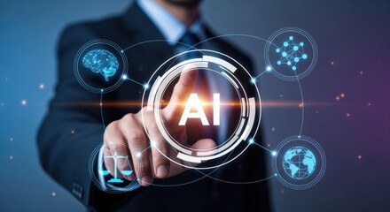 Artificial Intelligence Concept: Business Person Interacting with an AI Interface Representing Modern Technology