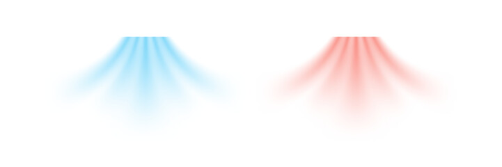 Cool airflow and warm air flow appear as soft blue and red gradients spreading downward. Colors create smooth motion effect on clean white background. Modern realistic vector illustration.