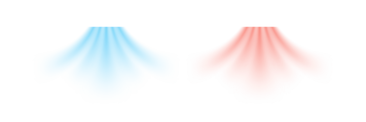 Fotobehang Diamanten Cool airflow and warm air flow appear as soft blue and red gradients spreading downward. Colors create smooth motion effect on clean white background. Modern realistic vector illustration.  © backup16