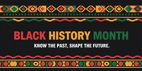 Fototapeta premium Black history month celebration banner with panafrican colors and cultural patterns, know the past shape the future message