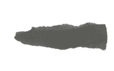 Dark gray watercolor brush stroke on torn paper edge texture isolated on transparent background