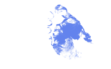 Blue paint handprint or footprint of a child or baby isolated on transparent background