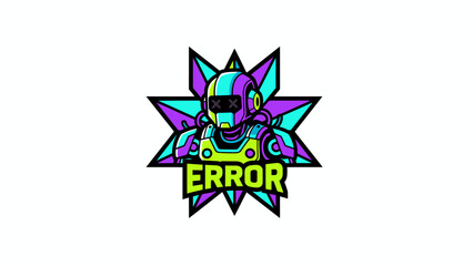Error Robot Mascot Logo Design. Futuristic Neon Synthwave Gaming Avatar with Glitch Effect.
