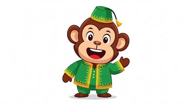 happy monkey in green and yellow costume
