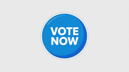 Blue circular button with white text VOTENOW and dashed outline vote now vote
