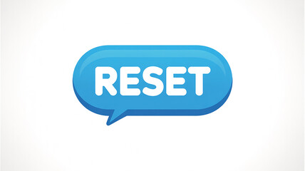 Blue rounded rectangle speech bubble with white text RESET on white background
