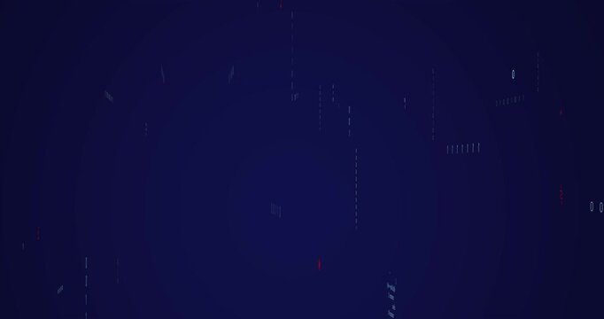Animation of binary coding data processing and symbols floating against blue background