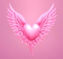 Glowing heart with wings, Valentine fantasy concept, pastel pink tones, clean background