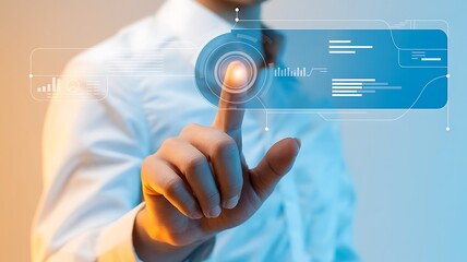 Person's Finger Touching Futuristic Digital Interface with Data Visualizations image