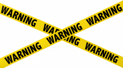 Yellow warning tape crossed on transparent background