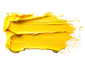 Vibrant yellow oil paint stroke displays bold texture and detail on transparent background