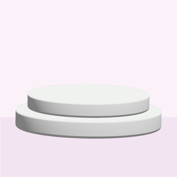 Minimal white round podium with two levels on soft pastel pink background, clean 3D render