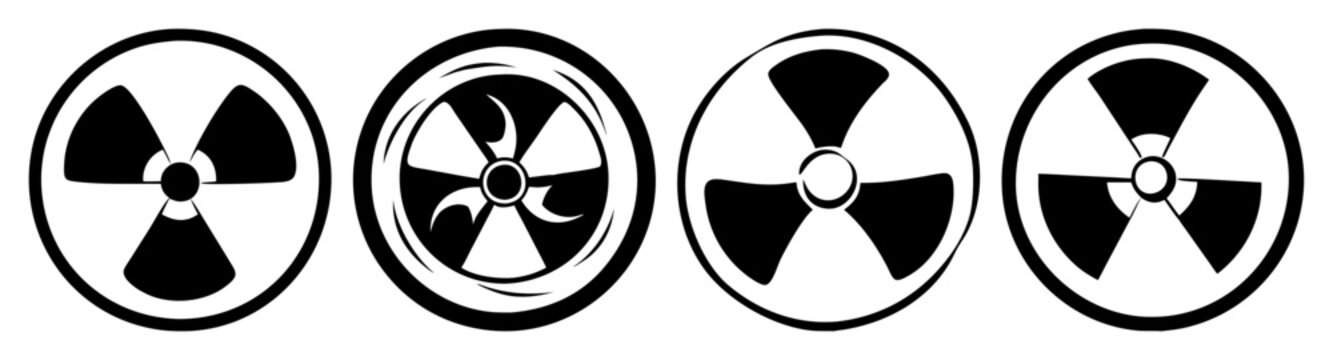 Four black and white radiation symbols in a row