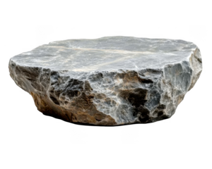 Gray rough rock stone with a flat surface resting alone on transparent background