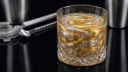 Refreshing Whiskey on the Rocks in a Crystal Glass