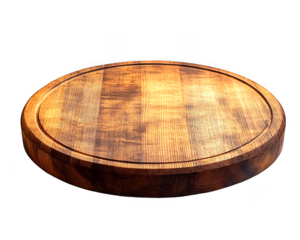 Circular oak board shows distinct wood grain and texture on transparent background