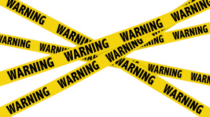 Yellow warning tape strips crossing over each other against transparent background