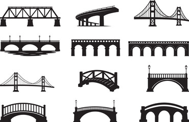 Different bridge design set featuring arch suspension truss and pedestrian bridge illustrations
