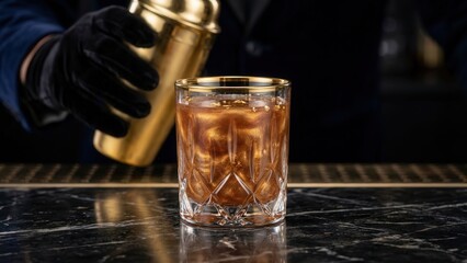 Elegant Cocktail Preparation with Ice and Shaker