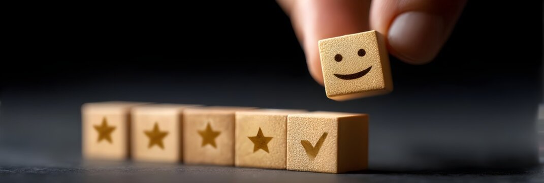 Customer Satisfaction Feedback: Happy Client Gives 5-Star Rating, Excellent Review, Positive Evaluation, Best Choice in Online Commerce, Businessman Enjoys Quality Service, Checkbox Survey